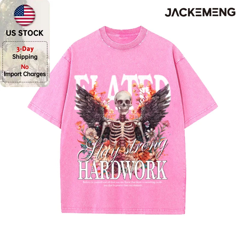 Oversized Vintage Retro Gothic Skeleton Streetwear Print Tshirt USA Stock Wholesale Y2K Casual Tee