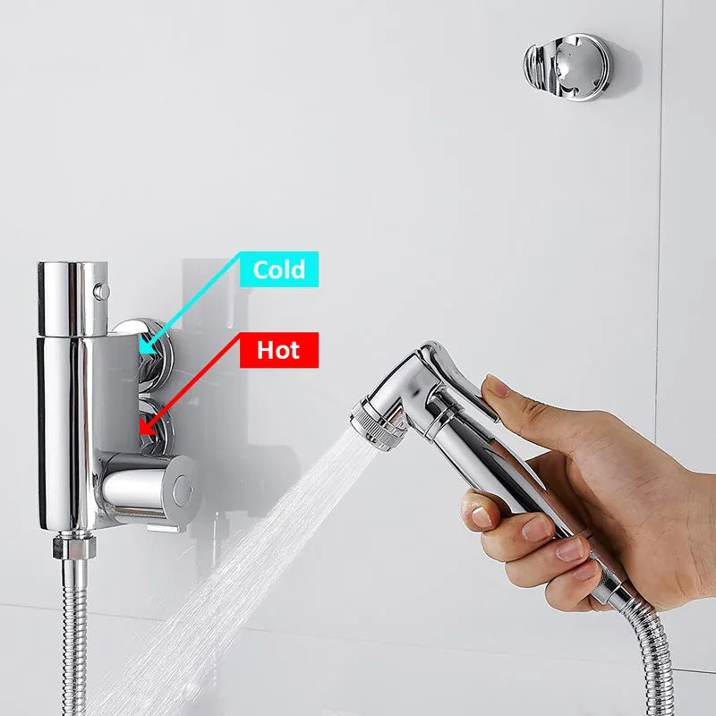 Thermostat Bidet Set Wall Mounted Bathroom Shower Toilet Portable Sprayer Kit Cold Hot Water Hygienic Shower Thermostatic Valve