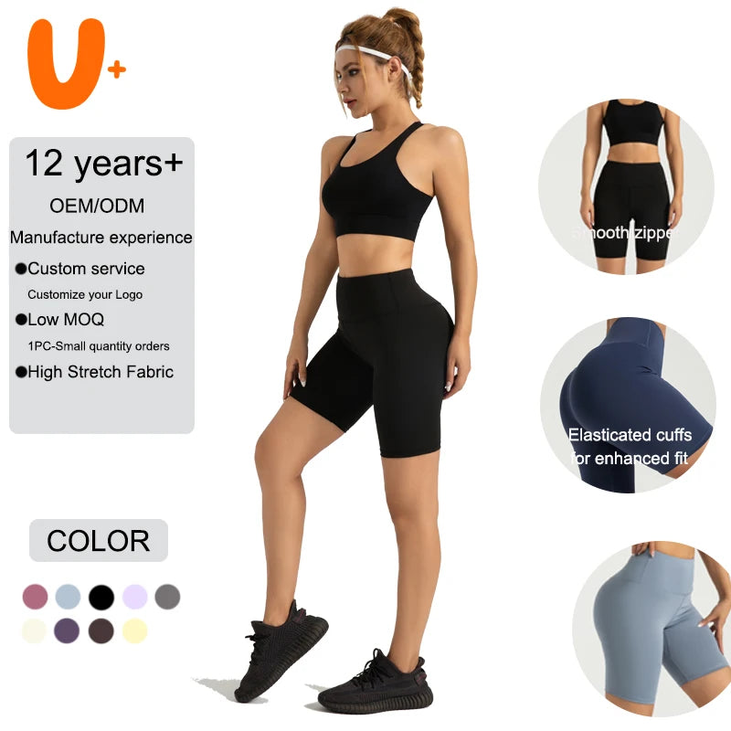 Athletic Slim-Fit Sport Women Yoga Shorts Custom Logo Breathable Lightweight Black Outdoor for Yoga Outdoor sports
