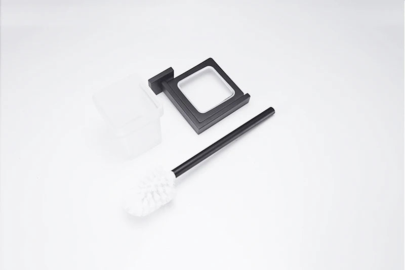 Matt Black Bathroom Hardware Set Kit Accessories Wall Shelf Towel Bar Rack Rail Robe Hanger Toilet Brush Roll Paper Holder Dish
