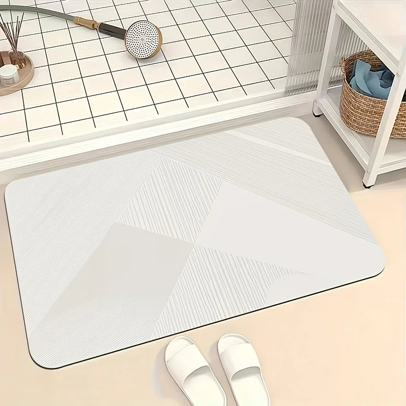 1pc Quick- Bathroom Mat Bath Rug Mat - Non-Slip, Absorbent Diatom Mud Floor Rug with Geometric Design for Shower & Entryway Bath