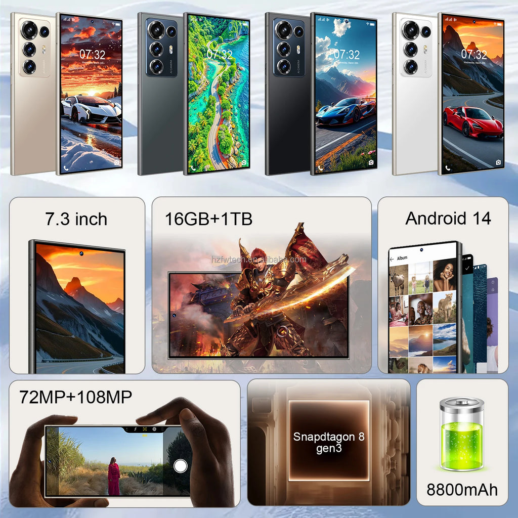 S25 ULTRA 5G Smartphone 7.3 Inch HD Screen 8800mAh Battery 108MP Camera DecaCore Phone CPU MTK Processor LTE CDMA Mobile Phones