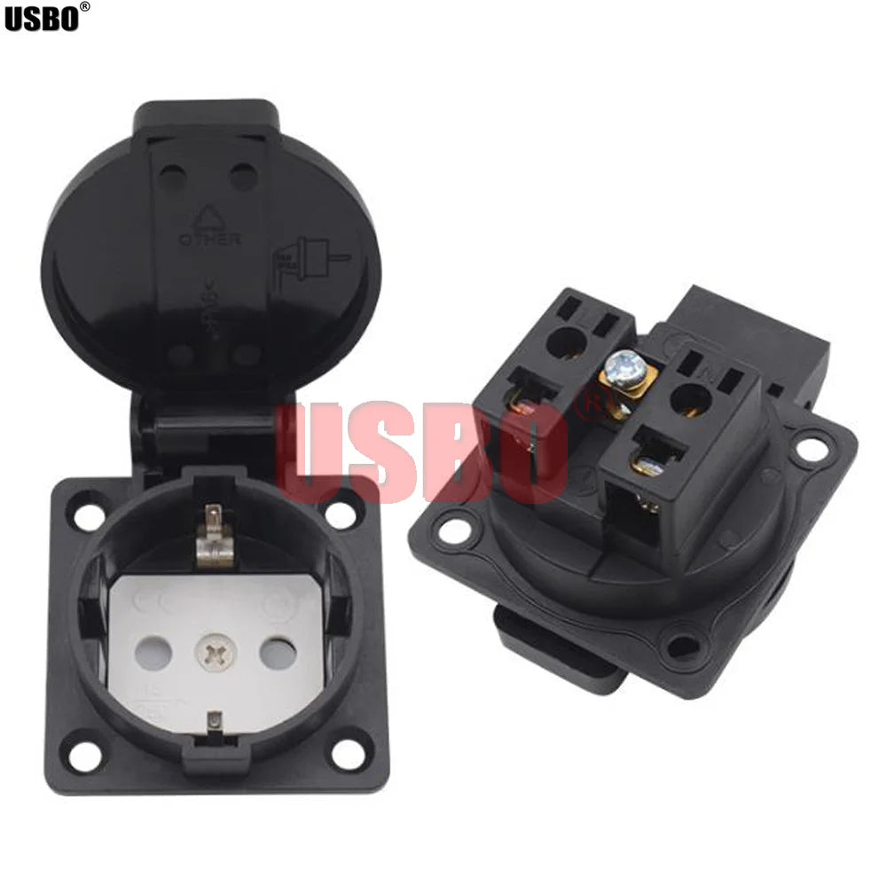 Black Blue Round Cover 50*50mm EU Industry AC Power Socket IP44 Europe Germany 16A 250V Grounding Outdoor Waterproof Socket