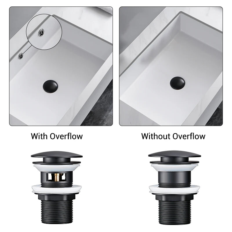 Bathroom Basin Gunmetal Pop-Up Drain Waste Stopper Sink Accessories Solid Support Round Bathtub Brass Flush Drain