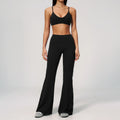 Textured Spandex/Nylon Workout Clothes Soft Sportswear Set Deep V-Neck High-Waisted Tummy-Control Solid Sweat-Wicking Two-Piece