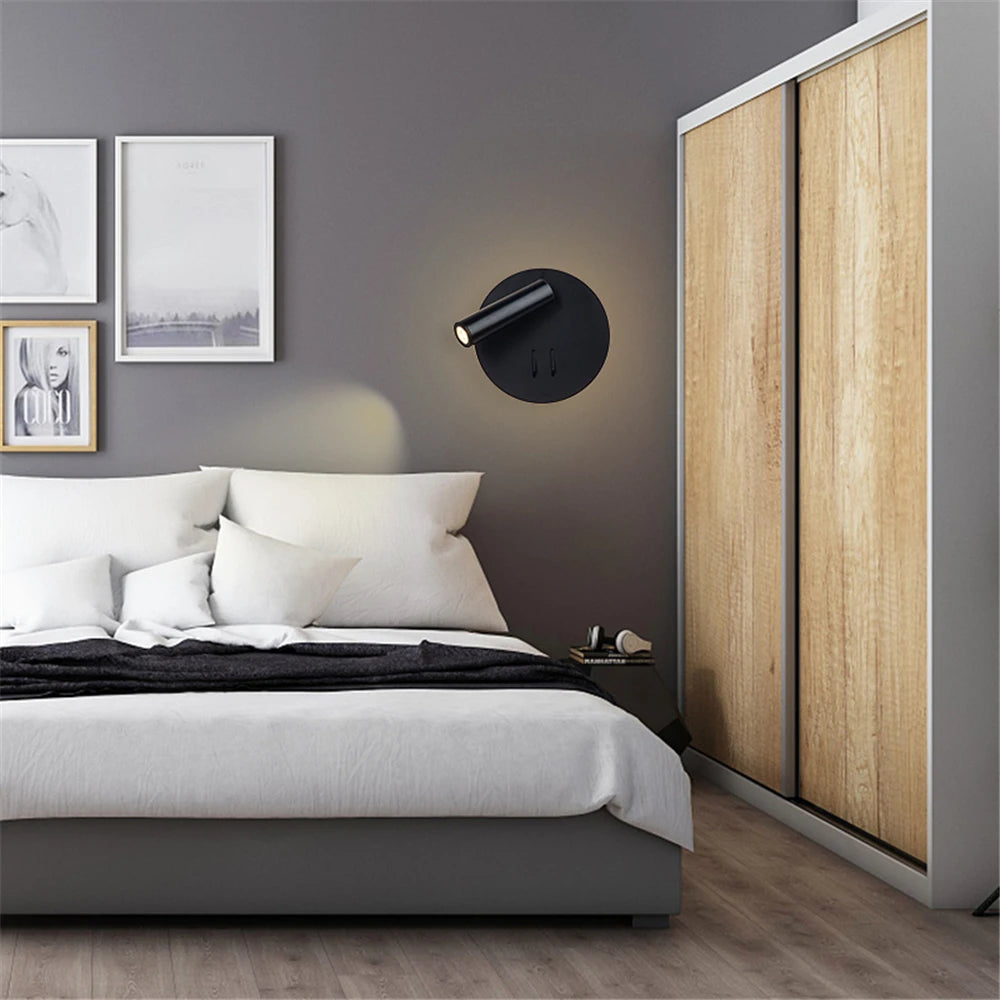 Bedroom Beside Wall Lamp LED Wall Light With Switch Reading Light Adjustable Lighting Angle Iron+Aluminum+ Acrylic AC90-260V