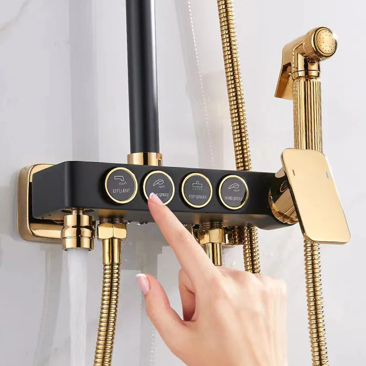 HUBEN Black Gold Button Stainless Steel Ceramic Thermostatic Metered Faucets Single Handle Rainfall Chrome Pressurized Shower