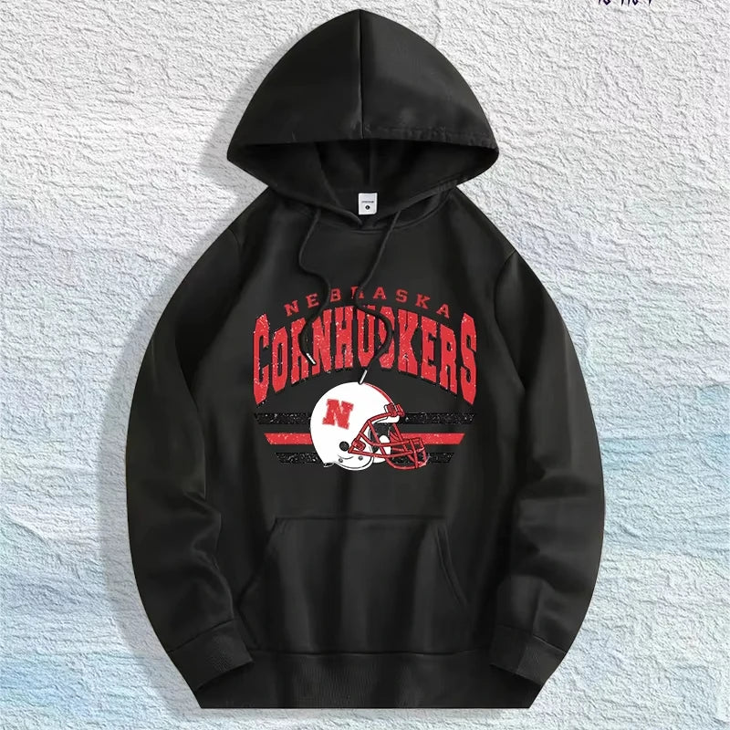 US Local Warehouse: 100% Cotton Retro Nebraska Football Graphic Hoodie, 7 Colors