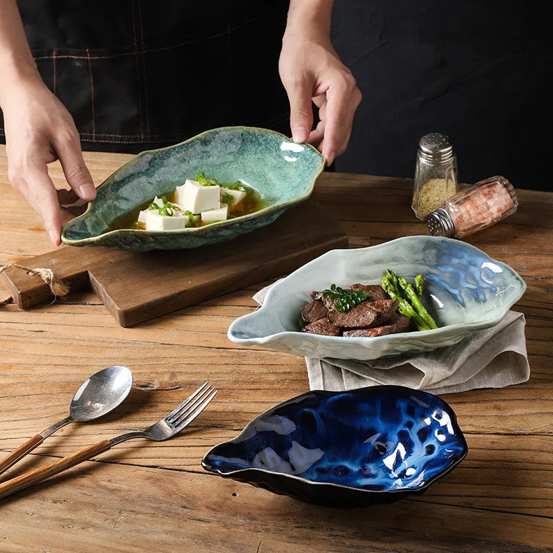 Japanese-style Kiln-change Ceramic Light Luxury Flavor Dish Stylish Oyster-shaped Dessert Saucer Shallow Dish Sauce Soy Sauce
