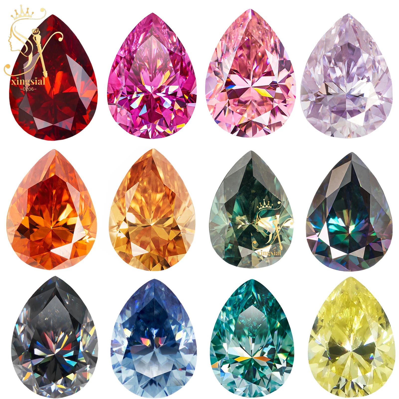 Xingsial 4x6mm 9x13mm Multiple Color VVS1 0.5ct 5ct GRA Certificated Pear Cut Synthetic Diamond Gemstone Loose Moissanite Stone