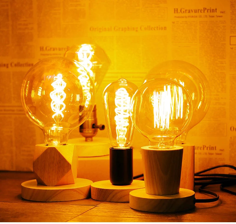 Modern Wood Table Lamps E27 Retro Desk Decora Light Indoor Art Lamp Living Room Bedroom Bedside Decoration Light Base EU Plug
