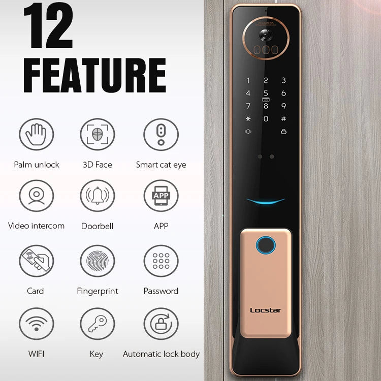 Hot Seller Cerradura Inteligente Waterproof Outdoor Face Id Tuya Wifi Fingerprint Smart Door Lock With 3D Face Recognition