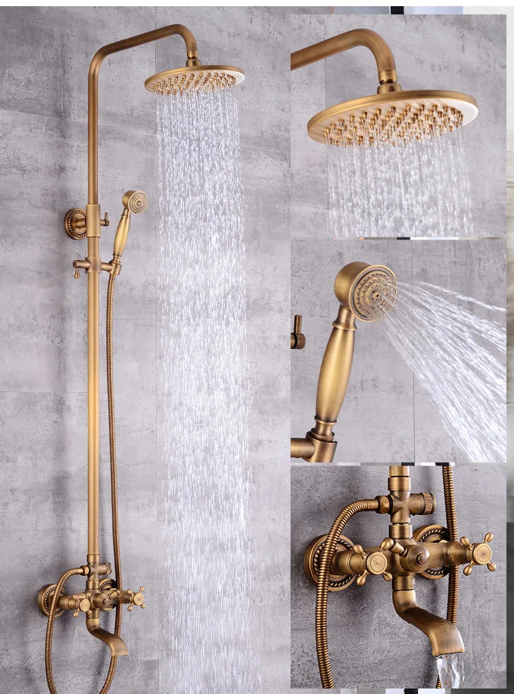 Modern European-Style Brass Bathroom Shower Suite Dual Handle Wall-Mounted Shower Faucet Slide Bar Ceramic Valve Core Rain Spray