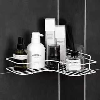 Modern High Quality Self-Adhesive Metal Iron Double Tier Wall Mounted Strong No-Drilling Bathroom Corner Shower Caddy Organizer