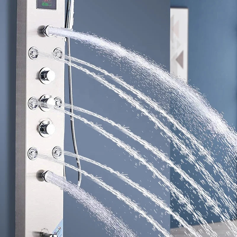Shower Panel Bathroom Wall Mounted Stainless Steel Waterfall Shower Column Set Massage Jets Led Shower Panels Duchas Columna