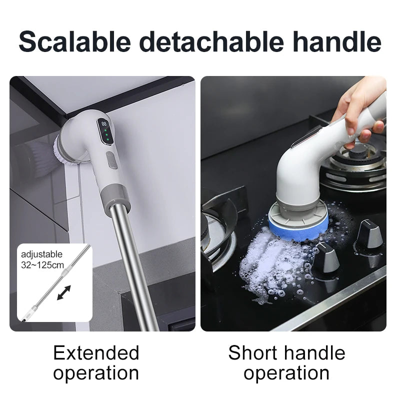 2025 New Cordless Cleaning Brush With Adjustable Extension Arm Waterproof IPX 7 Power Shower Scrubber for Bathroom, Tub,
