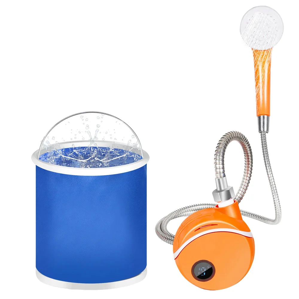 Portable ABS Material Camping Shower Indoor Outdoor Rechargeable Electric Shower Pump Kit Temperature Display Hiking Car Pet