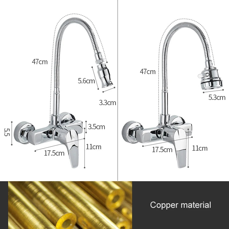 ELLEN Wall Mount Kitchen Sink Faucet Hot Cold Sink Water Mixer Tap 2 Holes Black Faucets 360 Degree Swivel ELK5400