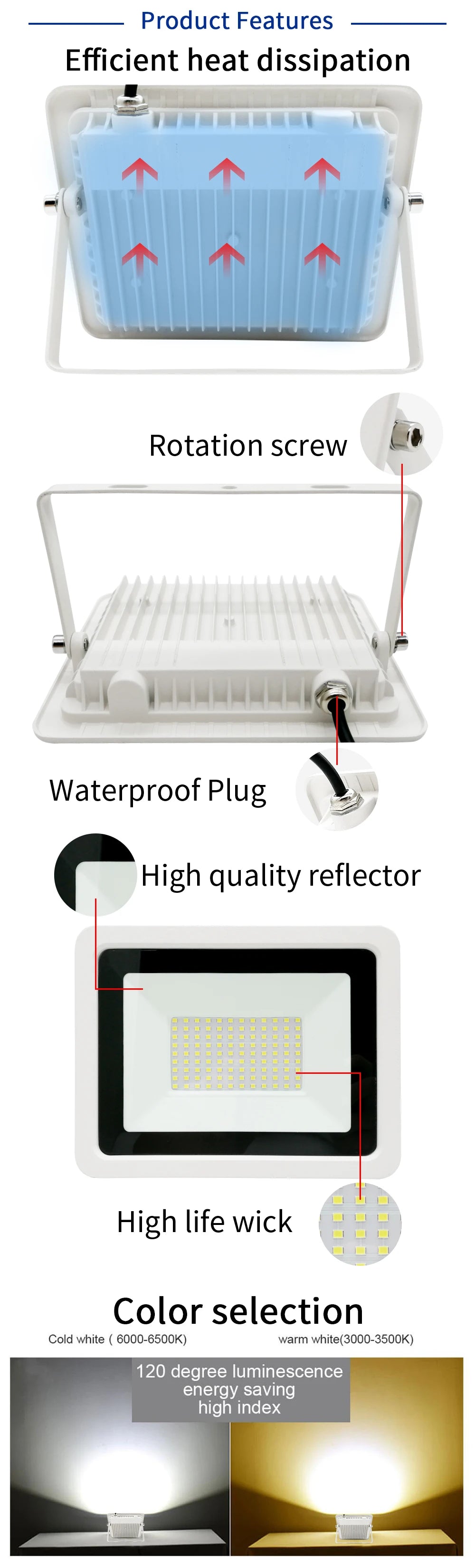 LED Flood Light 10W 20W 30W 50W 100W Floodlight IP68 Waterproof 220V-240V Spotlight Refletor Outdoor Graden Lighting Newest