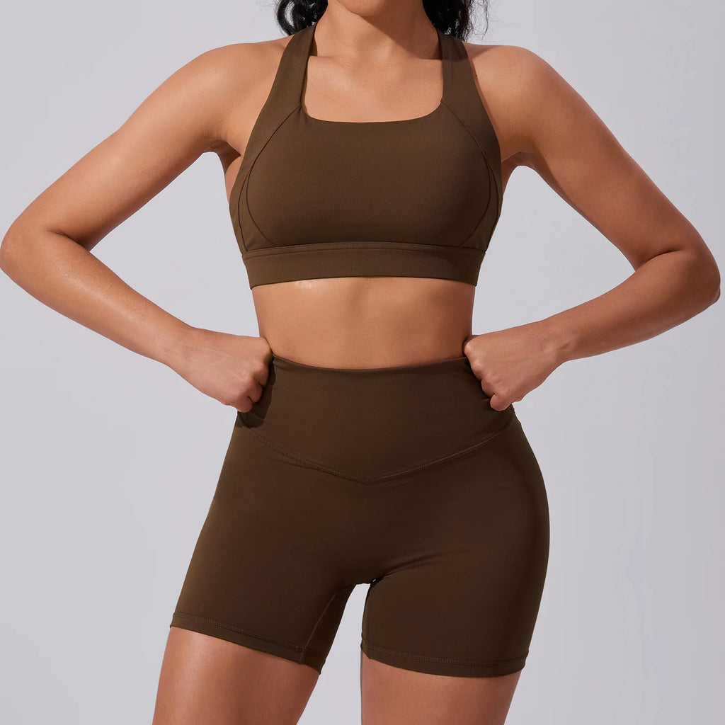 OEM 5 Piece Sets Women's Seamlesss T Shirt Yoga Set Biker Shorts Long Top Gymwear Sports Bra Apparel Gym Leggings Gym Clothes