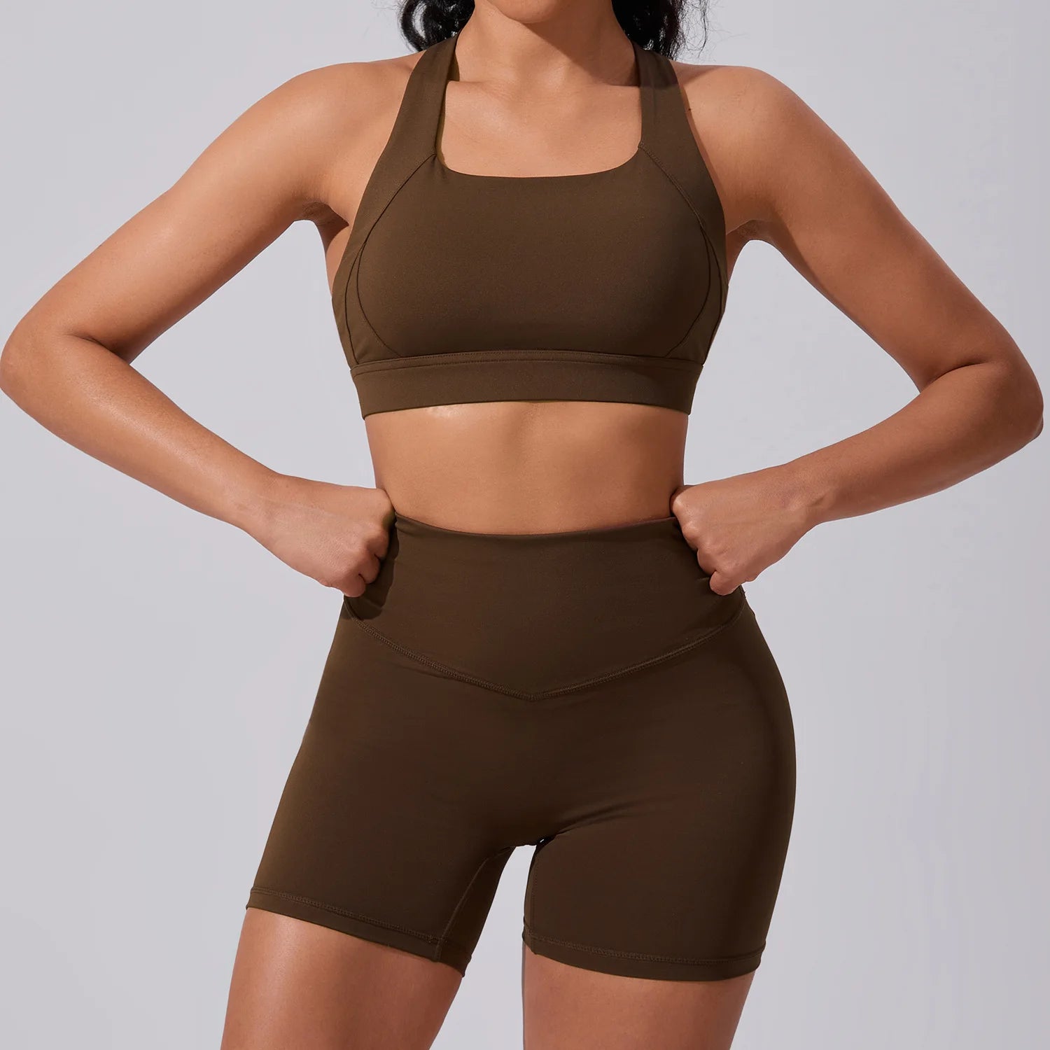 OEM 5 Piece Sets Women's Seamlesss T Shirt Yoga Set Biker Shorts Long Top Gymwear Sports Bra Apparel Gym Leggings Gym Clothes