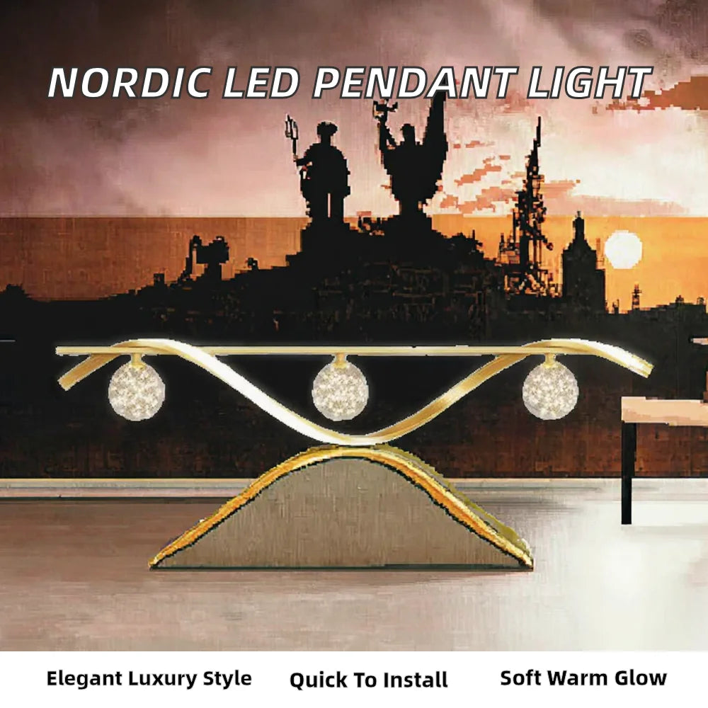 Nordic LED Middle Size Warm White AC Iron Gold Luxury Long Strip Chandelier Pendant Light 3-Year Warranty Easy Installation for