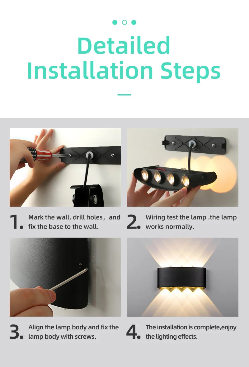 LED Wall Lamps Interior Wall Light IP65 Waterproof Aluminum Indoor Outdoor Lighting Wall Lamp Outside Wall Lights Living Room