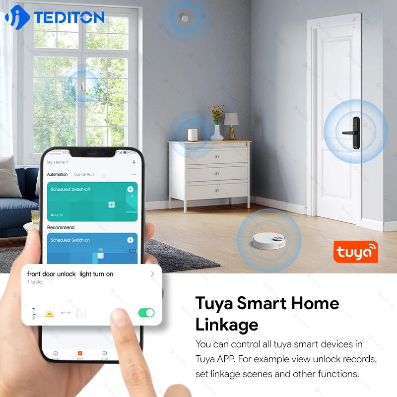 Tediton Smart Locks for Front Door Digital Electric Keyless Aluminum Alloy Fingerprint Tuya Smart Door Lock