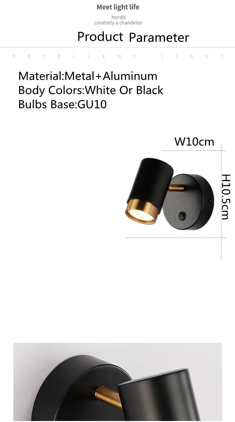 5W Wall Lamp Black/White Modern Aisle Wall Light Adjustable For Bedside Bedroom Lights Corridor sconce AC110-240VGU10 LED Switch