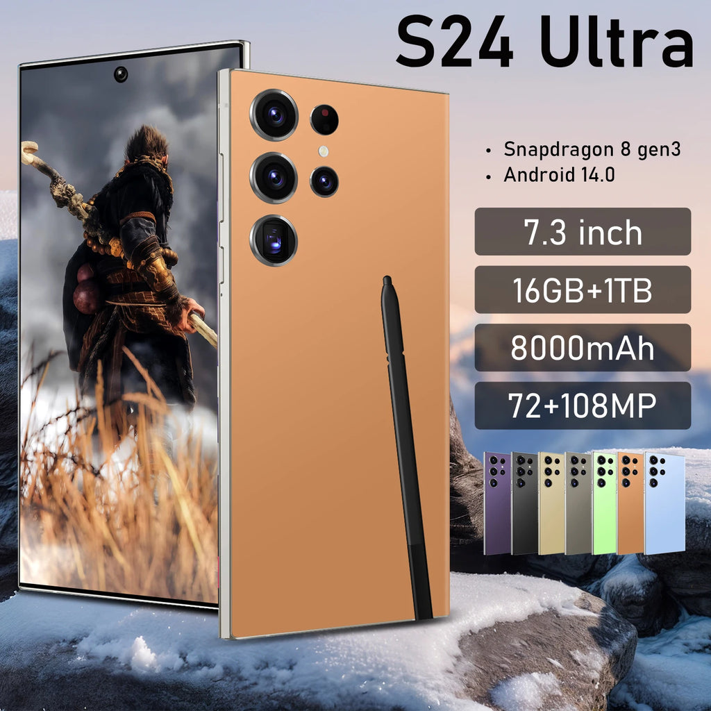 7.3 Inch Full HD S24 Ultra Smartphone with Deca Core CPU 5G Dual Sim 1TB Storage 108MP Rear Camera LTE & CDMA Mobile Phones