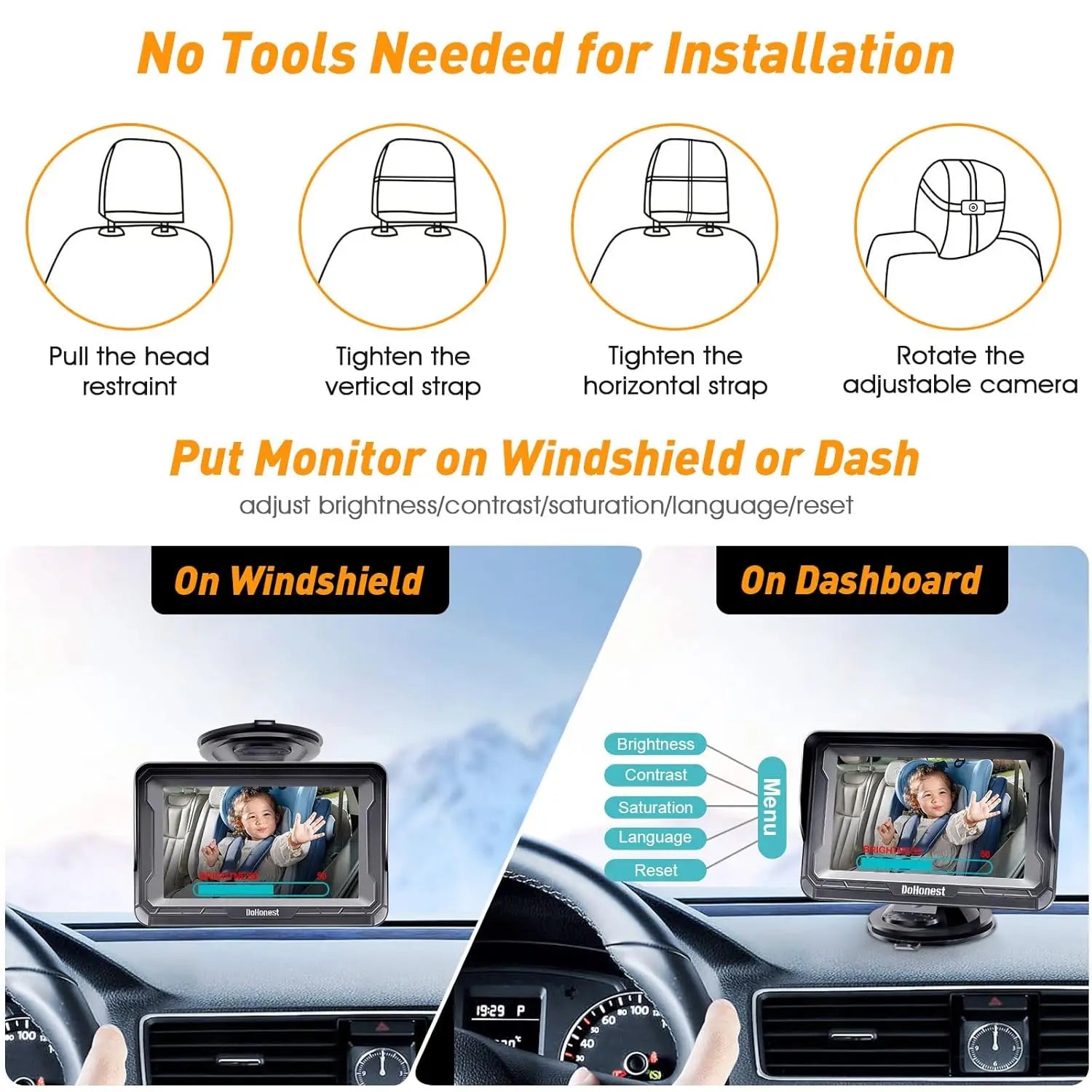 Baby Car Camera for Safety HD 1080P - Rear-facing, Night Vision, Adjustable Viewing Angle, Anti-Glare Display
