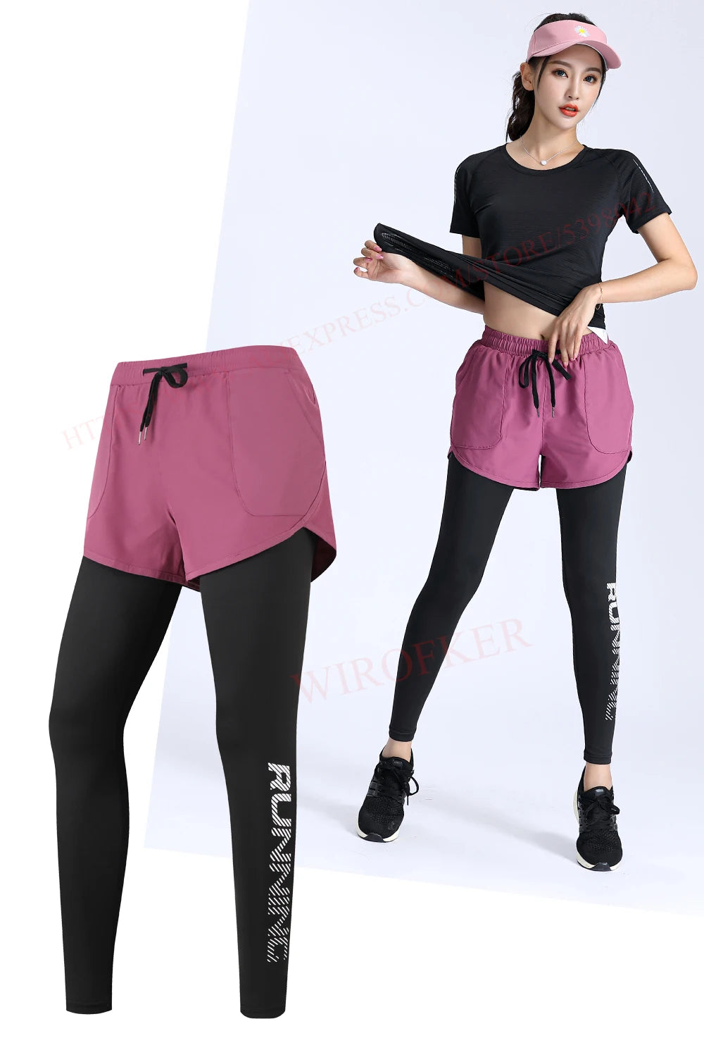 Women Running Trousers 2 In 1 Yoga Sports Fitness Leggings Quick Dry Jogger Training Sportpants High Waist Female Gym Pants
