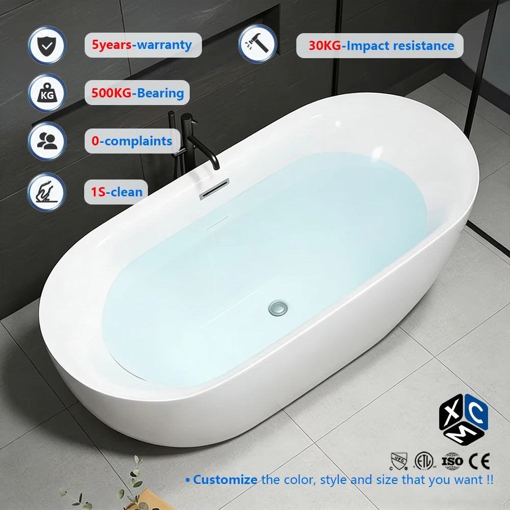 Factory Hot Sale Hotel Apartment Durable Seamless Modern Design Eco-Friendly Acrylic Freestanding Tub Hand Shower Soaking