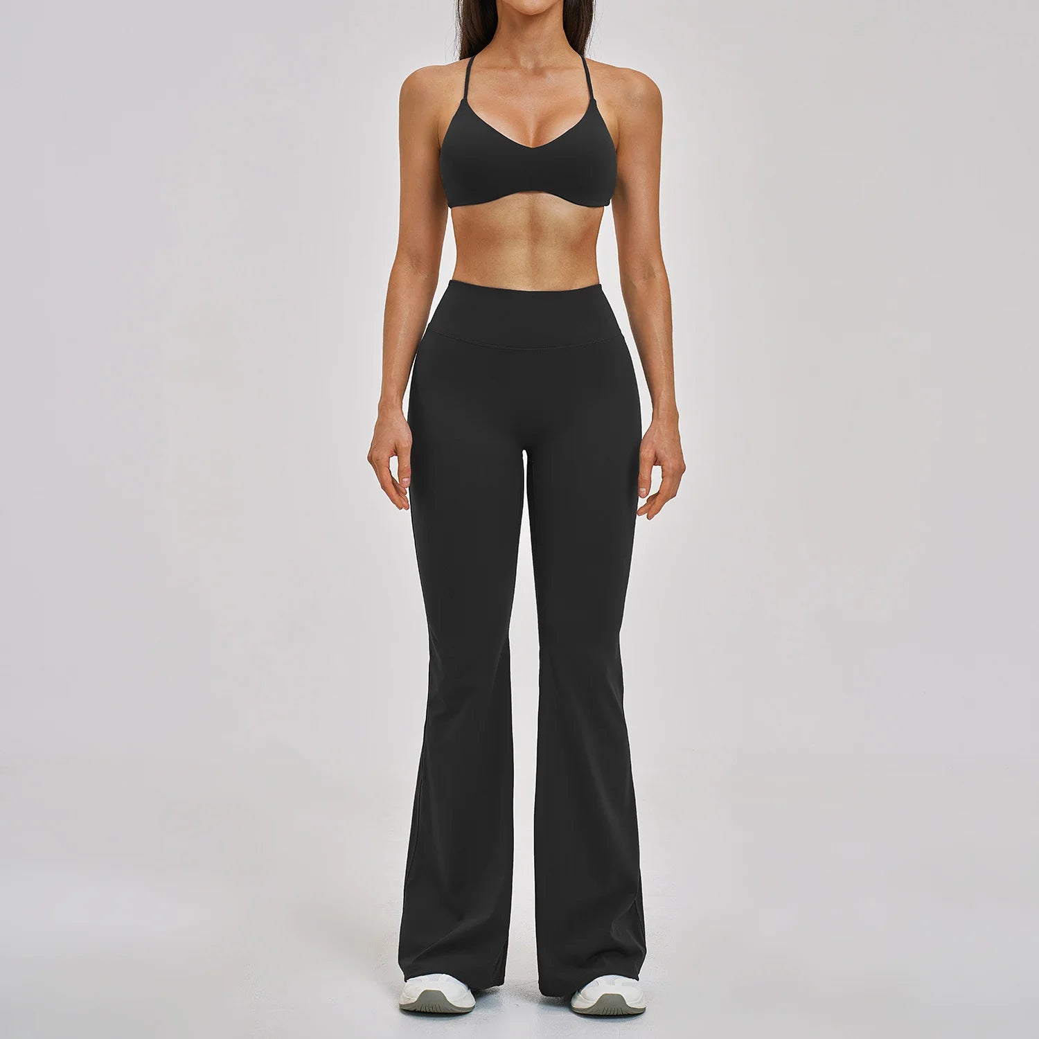 Tight Solid Breathable Back Yoga Set 2-Piece High-Waisted Elastic Waist Sports Suit for Outdoor Running Gym Wear