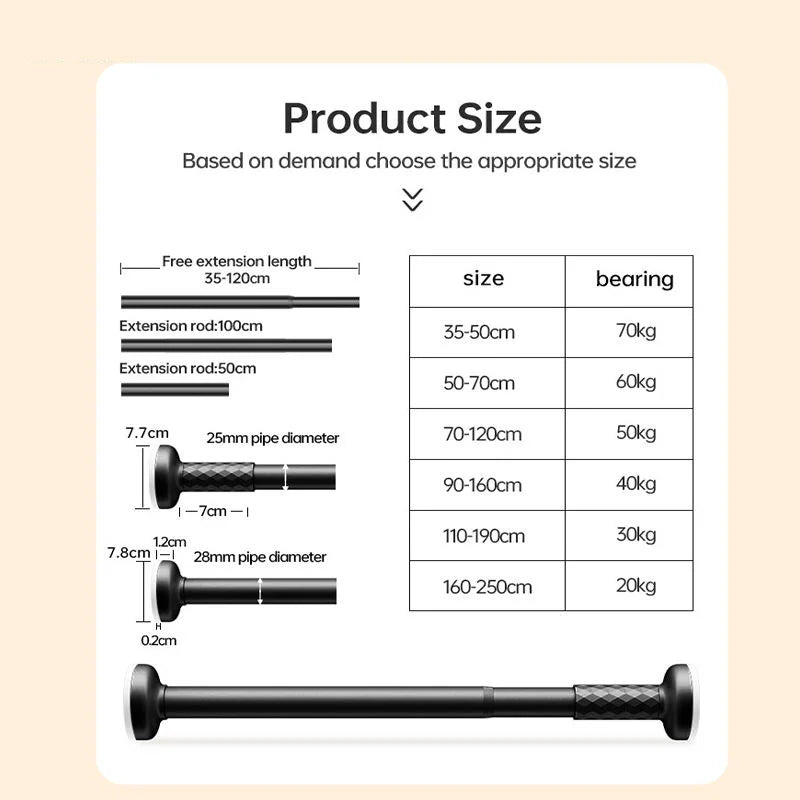 Clothes Shower Curtain Rod Nail-Free Extendable Non-damaging Wall Retractable Suction Cup Telescopic Drying Rack
