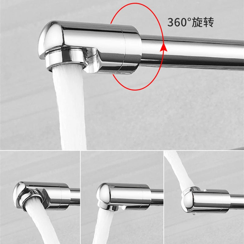 Brass Black Kitchen Faucets 360 Rotate Dual Hole Wall Mounted Silver Bathroom Faucet Cold Hot Water Folding Crane Sink Mixer Tap