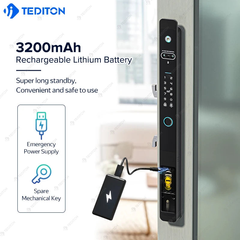 Ip66 Tuya Security Glass Sliding Door Lock Electronic Fingerprint Face Recognition Smart Door Lock Digital Lock for Slide Door