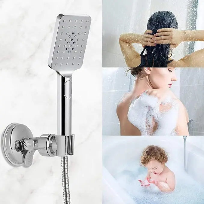 Adjustable Shower Head Holder Removable Suction Cup Shower Head Bracket No Drill Shower Head Bracket Rack with Chrome Accessory