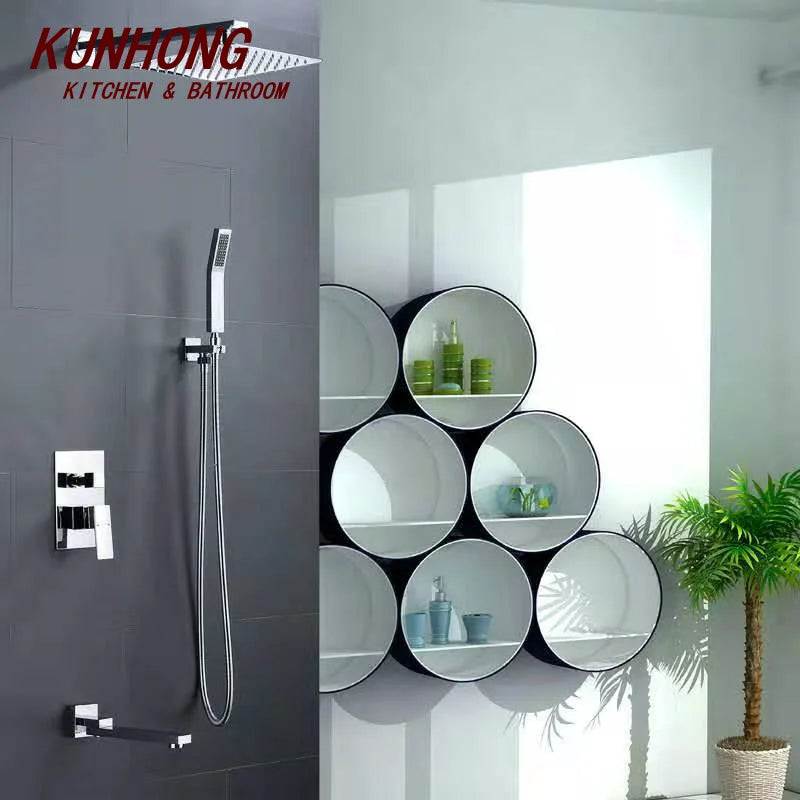 Fast Delivery Hotel Project Brass Chrome Bathroom Rain Shower System Three Function Concealed Mixer Shower Set With Sprayer