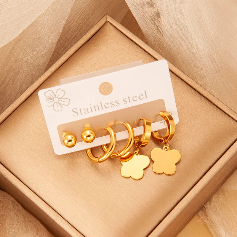 High Quality Stainless Steel Stud Earring Set Three Pairs on One Card Shower Accessories That Don't Fade Bean Stud Earrings