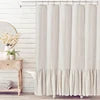 Beige 72x72 Inch French Country Linen Blend Ruffle Shower Curtain for Bathroom