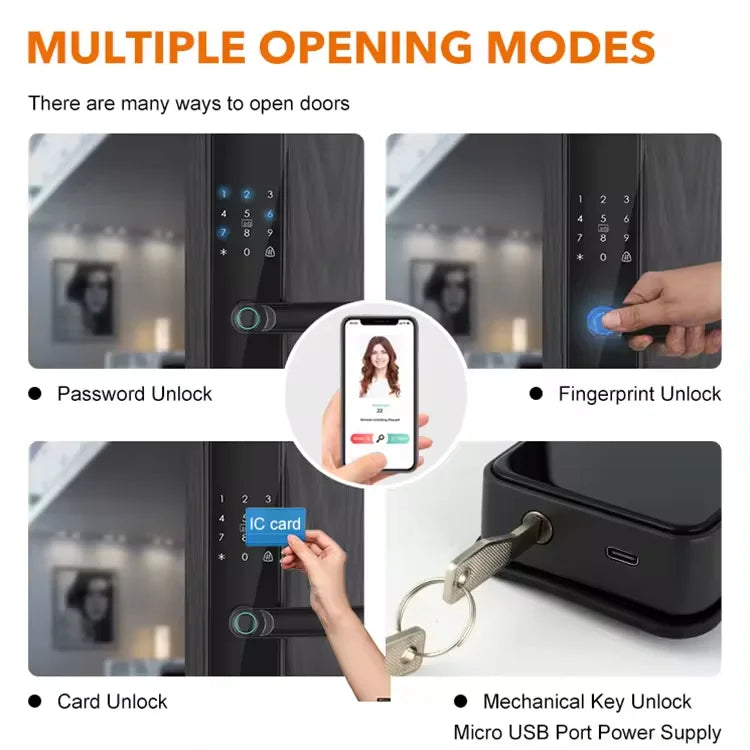 Tuya Smart WiFi Digital Door Lock Code RFID IC Card Smartphone App Unlock Biometric Fingerprint Smart Lock