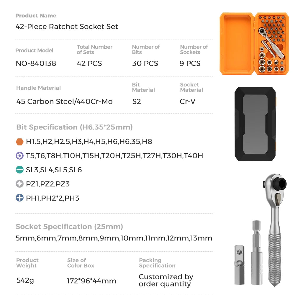 UFTOOLS 46pcs Vehicle Repair Tool Box Set Steel Hand Tools with Ratchet Wrench Socket OEM Customizable Screwdriver Set