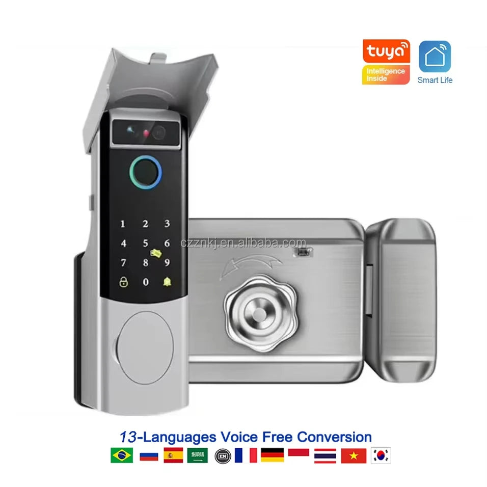 Smart Deadbolt Locks Grade C Tuya App Wifi Card Password Fingerprint Key Aluminium Alloy Smart Deadbolt Lock with Camera