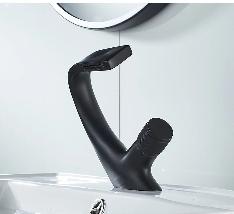 Black Faucet Bathroom Sink Faucets Hot Cold Water Mixer Crane Deck  Mounted Single Hole Bath Tap Chrome Finished ELM457
