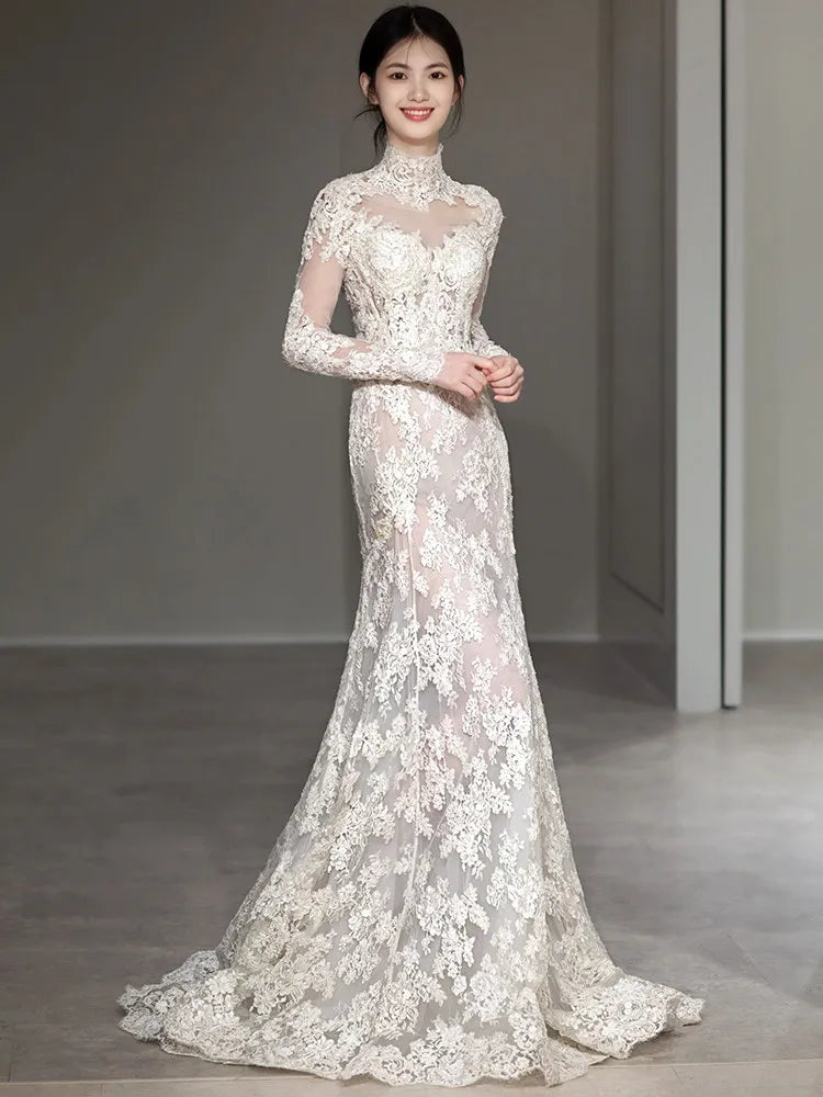 S1319Y 2026 High-end Lace  Elegant and Luxurious Bridal  Mermaid Style  Light Luxury Slimming Long-sleeved Wedding Dress