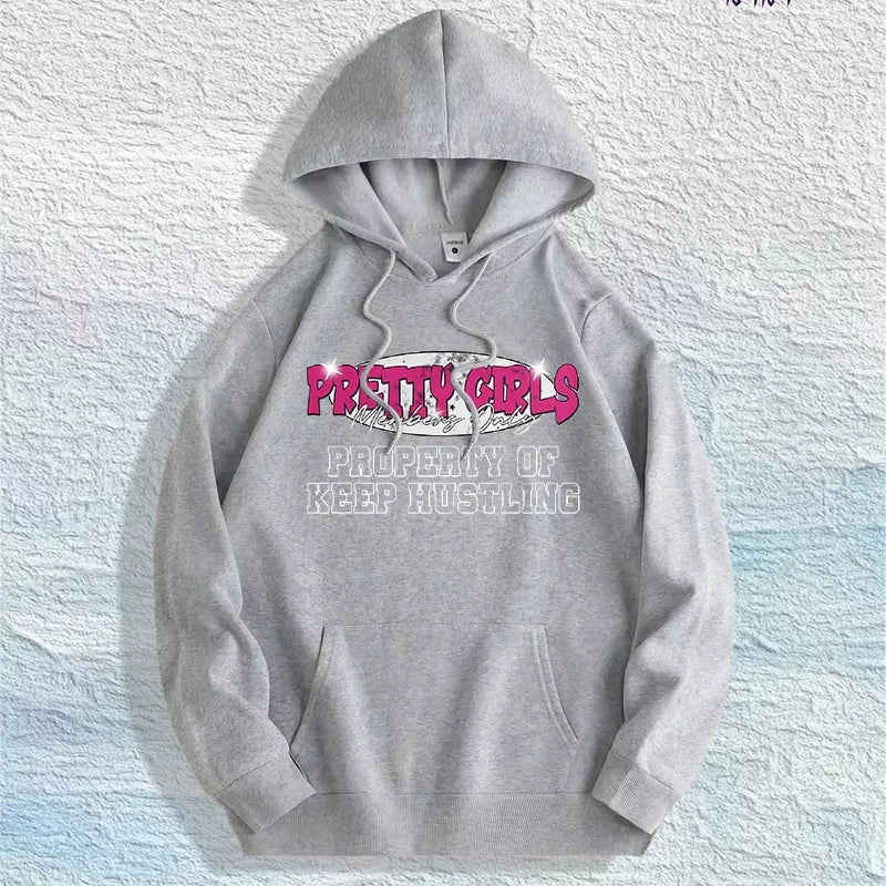 US Local Warehouse: 100% Cotton "Pretty Girls Keep Hustling" Graphic Hoodie, 7 Colors