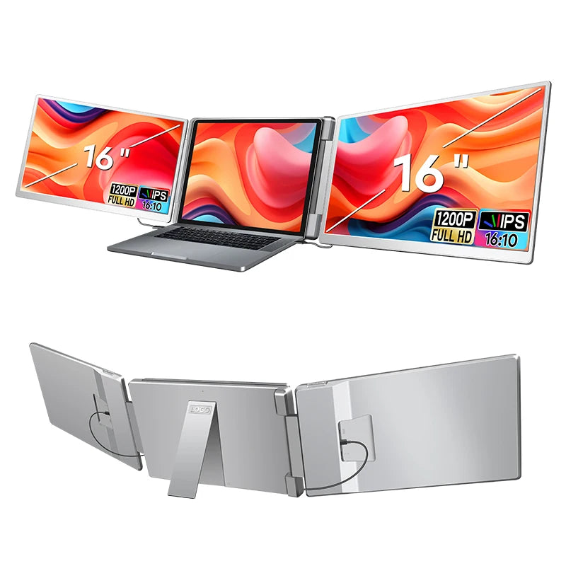 16 Inch Triple Screen Glossy IPS Laptop Monitor with Multiple Ports for Business Use