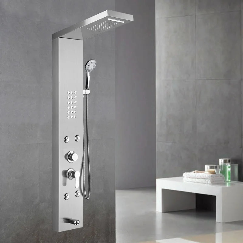 Luxury Hot Sale  Brushed Color Thermostatic Led Rain Shower Head Bathroom Stainless Steel Wall Mounted Waterfall Shower Panels