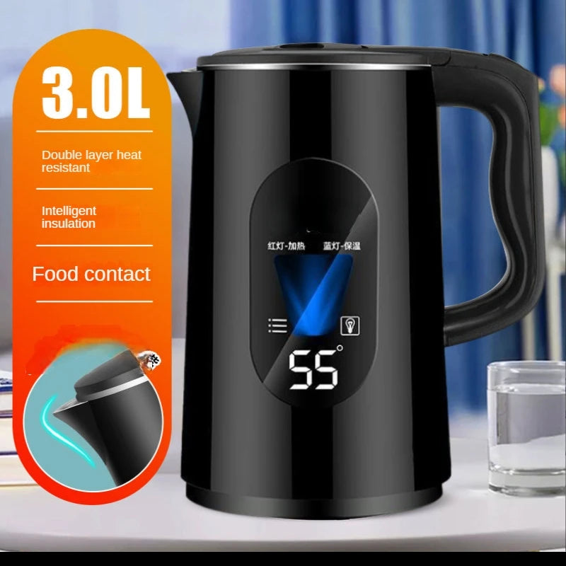 Automatic Led Temperature Electric Kettle, Constant Temperature, Household Smart Boiling, Anti-Scalding, Stainless Steel 3L